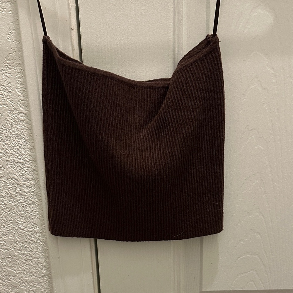 La Hearts Ribbed Brown Crop Top